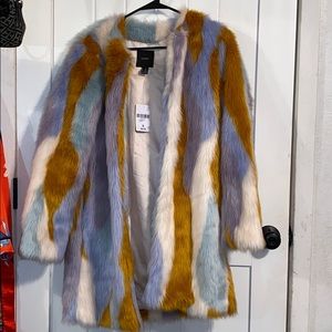 multicolored faux fur coat. brand new